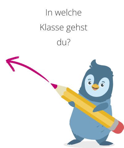 Pommes der Pinguin, hält einen Bleistift